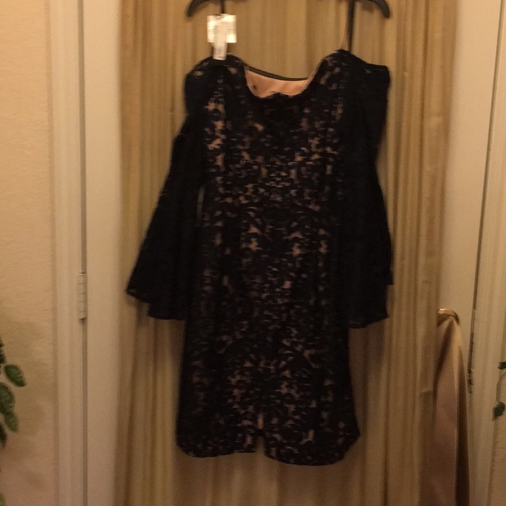 Xscape Navy blue lace with taupe underlay